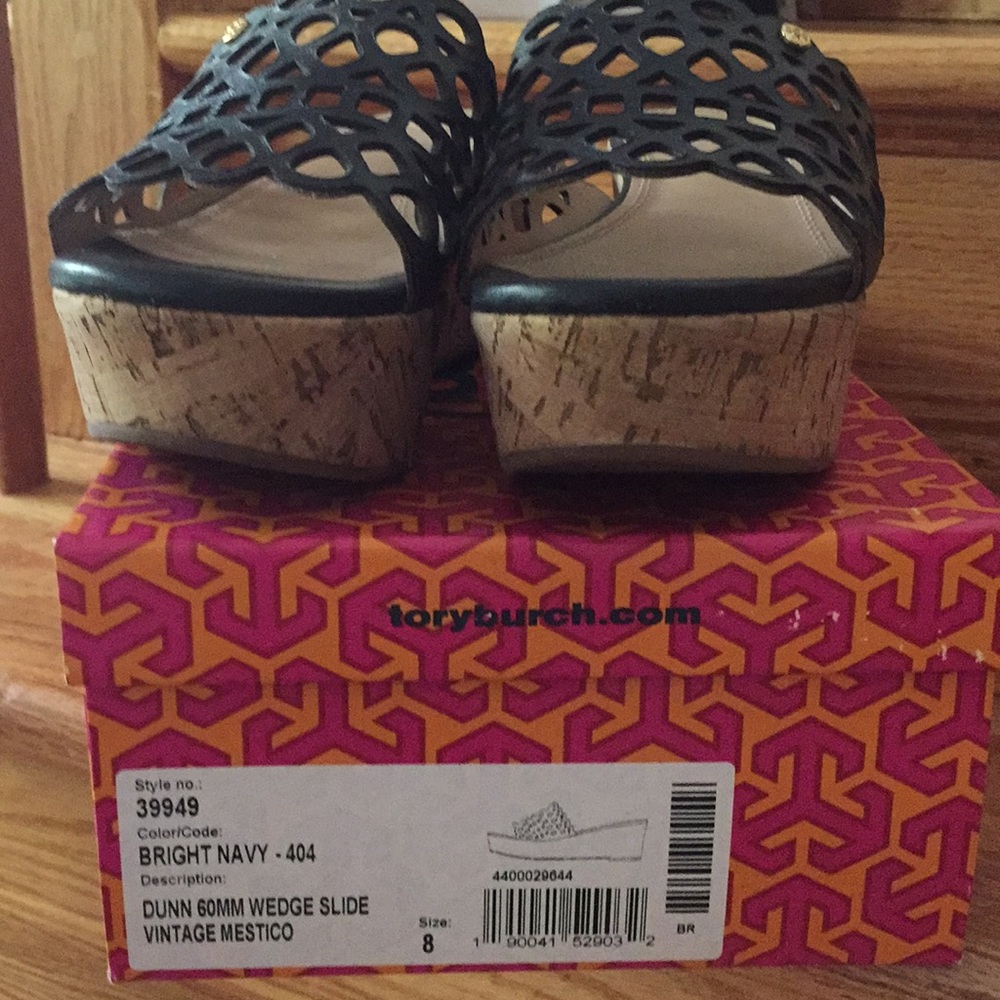 Tory Burch navy blue wedge sandal